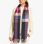 Joules LANGTREE Womens Winter Multi front view of wool blend scarf with check pattern in multiple colors.