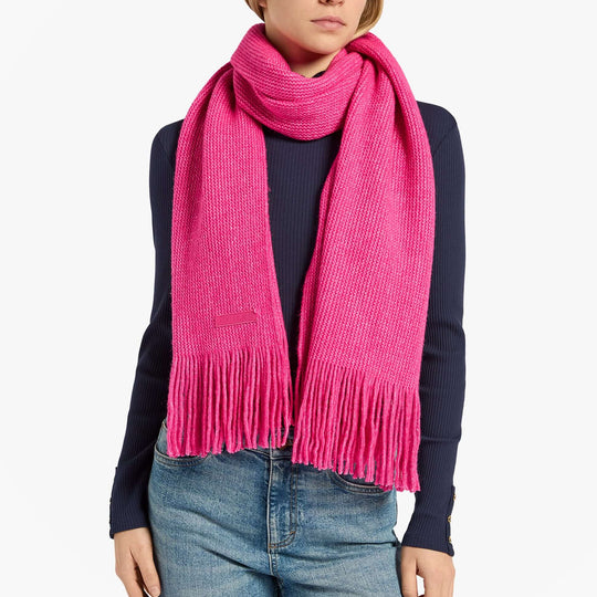 Joules ROSA Womens Winter Pink front view of a pink scarf with fringe detail.