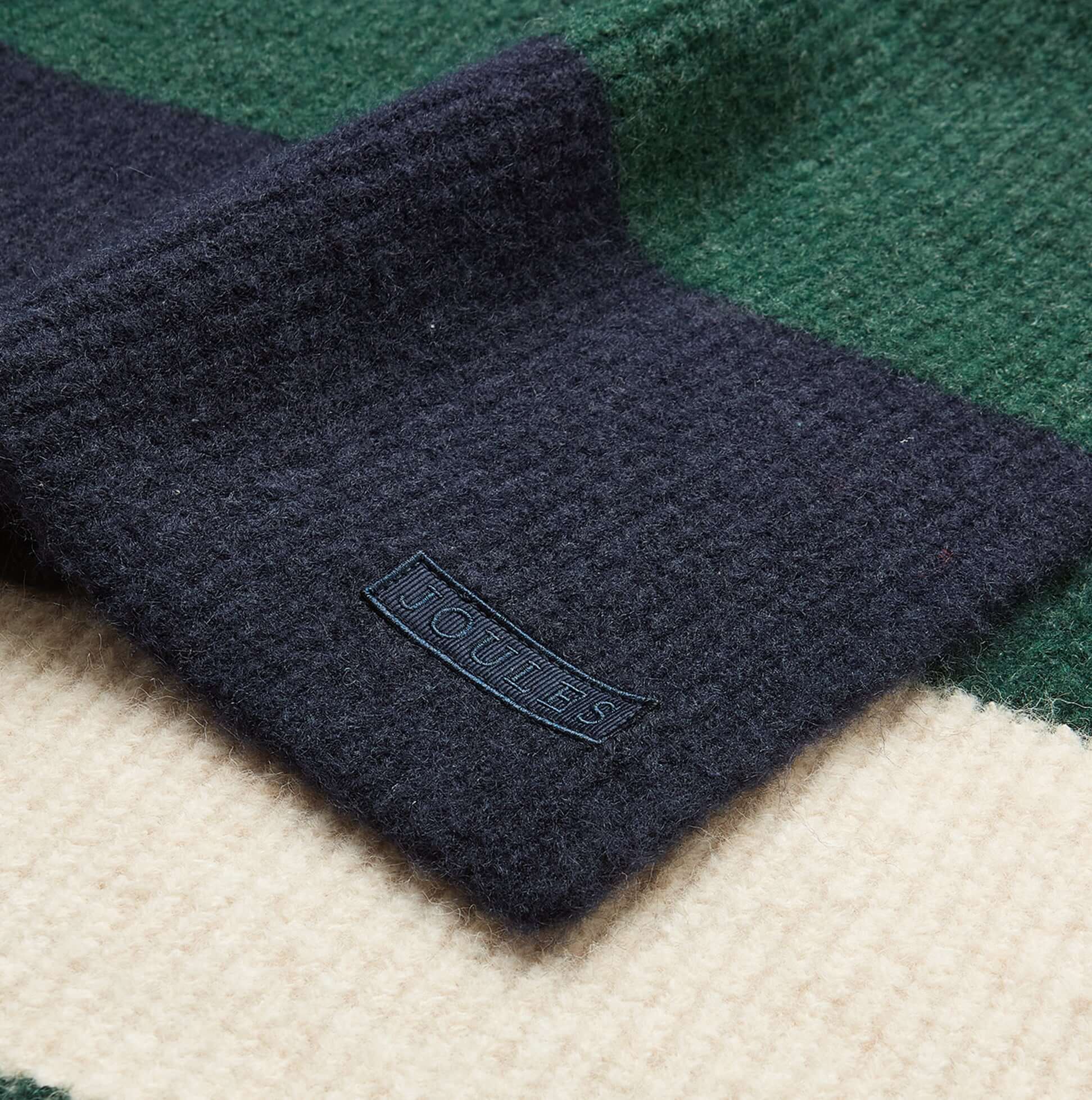 Joules POPLEY STRIPE Womens Winter Green/Blue detail view showcasing fabric texture and brand label.