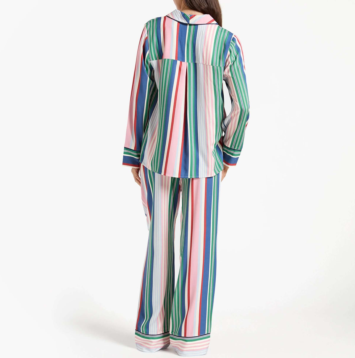 Joules ALMA Womens Pyjama Set Multi back view showcasing colorful striped design and relaxed fit.