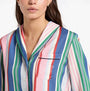 Joules ALMA Womens Pyjama Set Multi front view featuring colorful striped pattern and embroidered pocket.