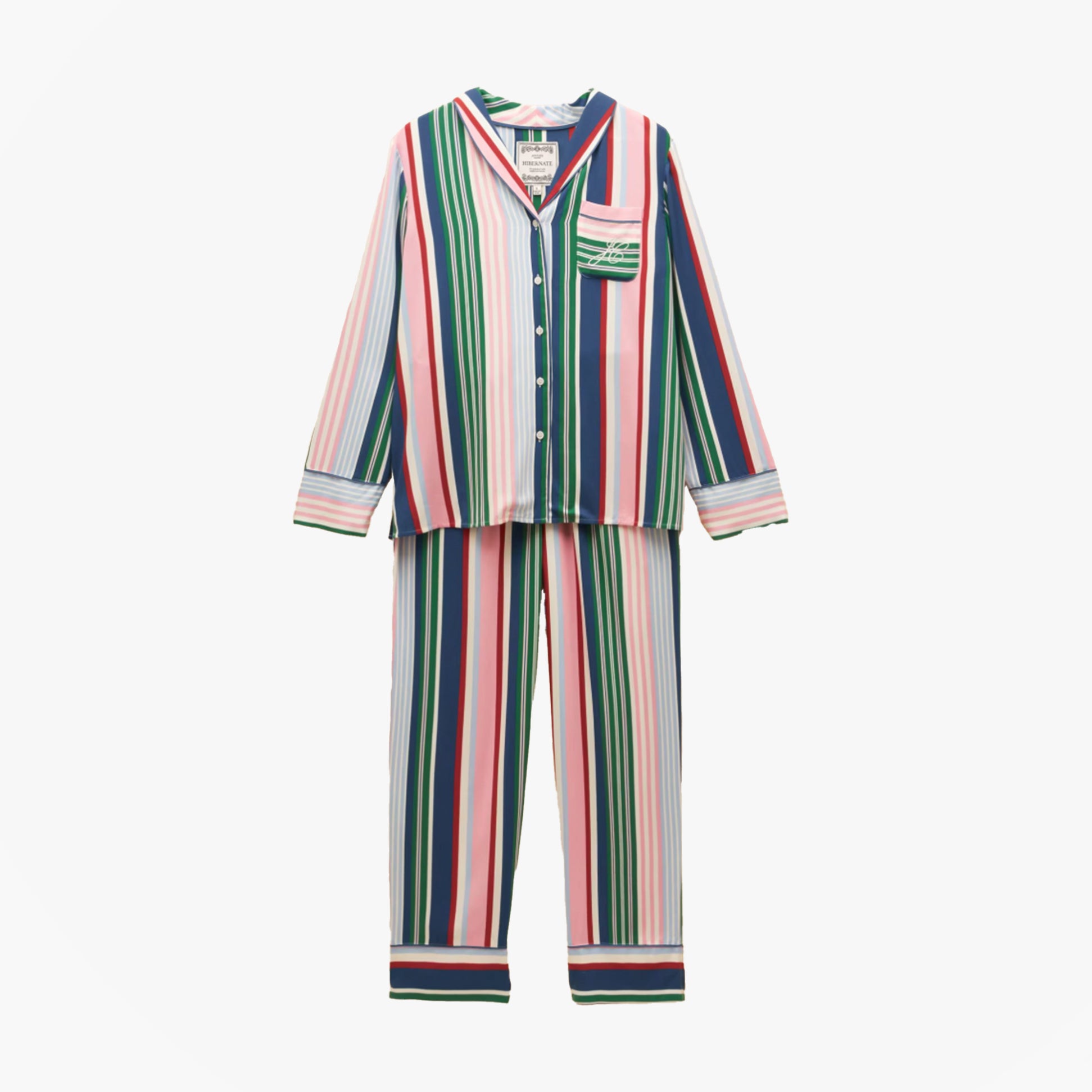 Joules ALMA Womens Pyjama Set Multi front view featuring colorful stripes and relaxed fit design.