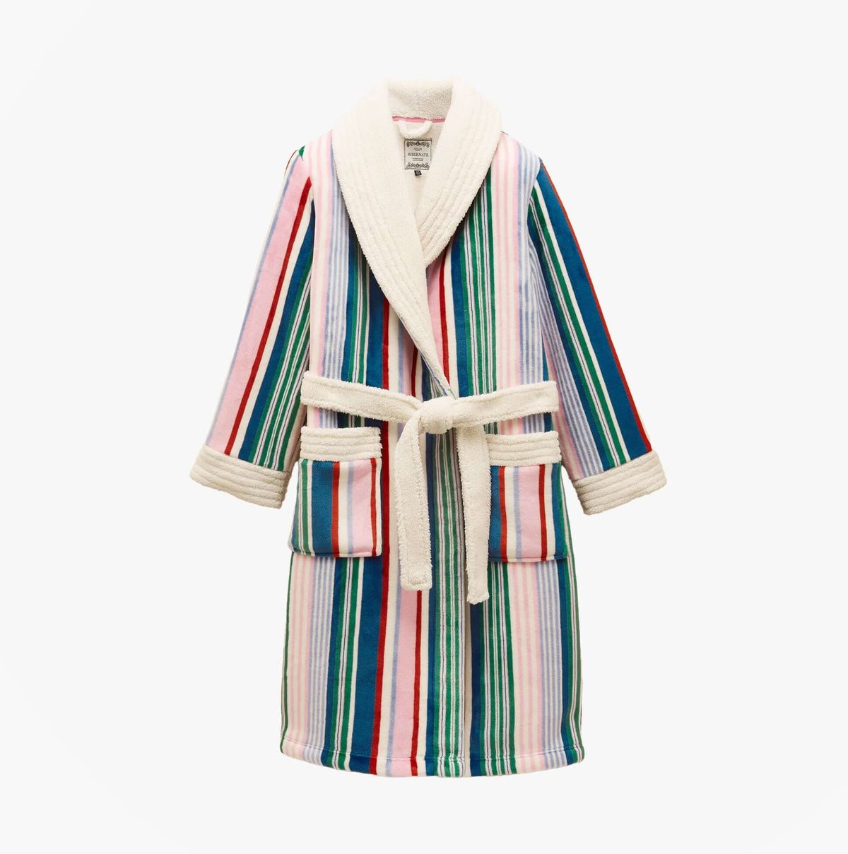 Joules MATILDA Womens Robe Multi front view featuring colorful stripes and soft collar, ideal for relaxed comfort.