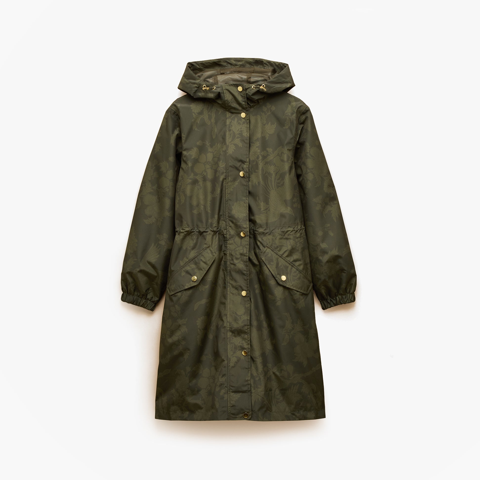 Joules HOLKHAM Waterproof Packable Raincoat With Hood Green front view with hood and pockets