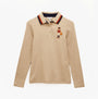 Joules FAIRFIELD JONTY Womens Polo Shirt Neutral front view featuring long sleeves and embroidered detail.