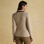 Joules FAIRFIELD JONTY Womens Polo Shirt Neutral back view showcasing the collar design and long sleeves.