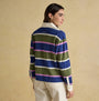 Joules LARA SLUB Womens Rugby Shirt Green back view with multicolored stripes and relaxed fit.