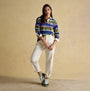 Joules LARA SLUB Womens Rugby Shirt Green front view on model, relaxed fit, long sleeves, cotton material.