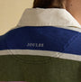 Joules LARA SLUB Womens Rugby Shirt Green detail view of collar and back logo.