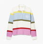Joules LARA SLUB Womens Rugby Shirt Multi front view with pastel striped design and logo.