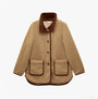 Joules SADIE LONGLINE Womens Longline Fleece Jacket Neutral front view with buttons and pockets.