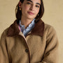 Joules SADIE LONGLINE Womens Longline Fleece Jacket Neutral front view, showcasing button closure and collar detail.