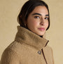 Joules SADIE LONGLINE Womens Longline Fleece Jacket Neutral detail view of collar and button fastenings.