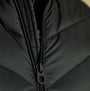 Joules GARRETT Mens Showerproof Padded Gilet Black close-up view of zip and fabric texture.