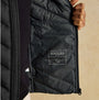 Joules GARRETT Mens Showerproof Padded Gilet Black inner detail view showing interior label and pocket.