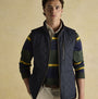 Joules MAYNARD Mens Gilet Navy front view worn by model, featuring zip closure and sleeveless design.