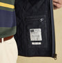 Joules MAYNARD Mens Gilet Navy interior detail view showing zip pocket and brand label.