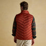 Joules GARRETT Mens Showerproof Padded Gilet Orange back view with chevron pattern and sleeveless design.