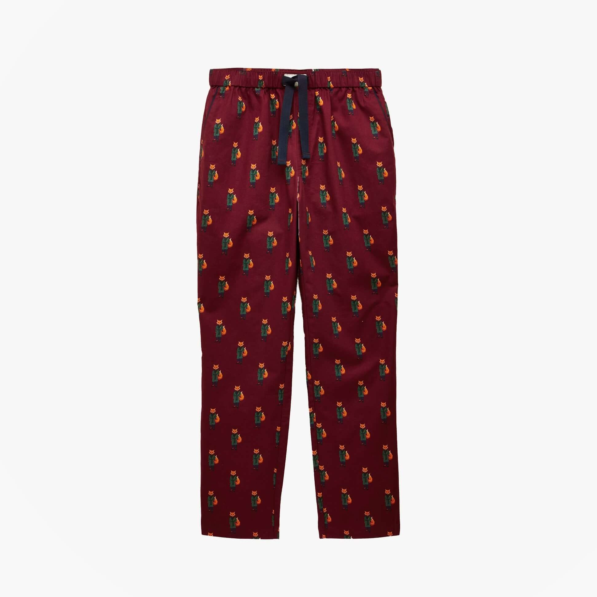 Joules DOZER Mens Pyjama Trousers Burgundy Red front view featuring vibrant pattern and relaxed fit.