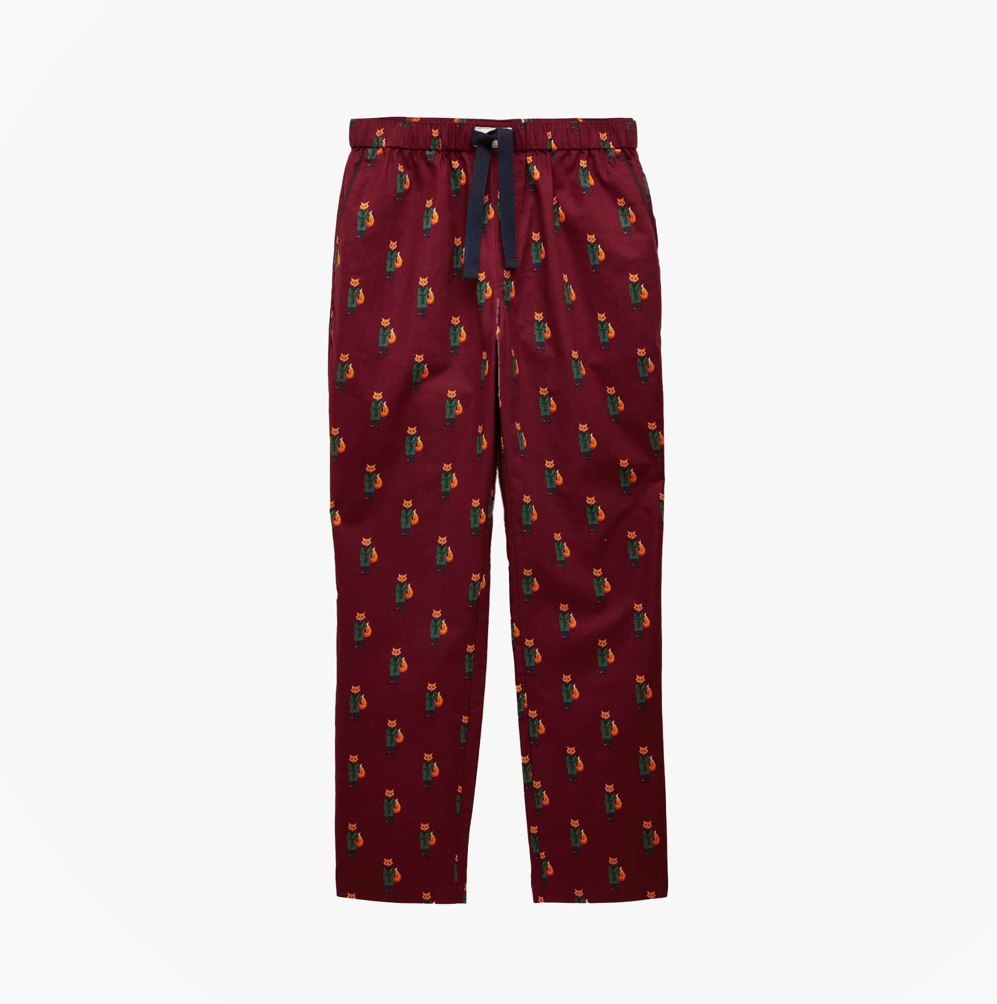 Joules DOZER Mens Pyjama Trousers Burgundy Red front view featuring vibrant pattern and relaxed fit.