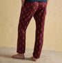 Joules DOZER Mens Pyjama Trousers Burgundy Red back view, featuring colorful pattern and relaxed fit, made of 100% cotton.