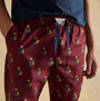 Joules DOZER Mens Pyjama Trousers Burgundy Red detail view featuring playful fox pattern and relaxed fit.