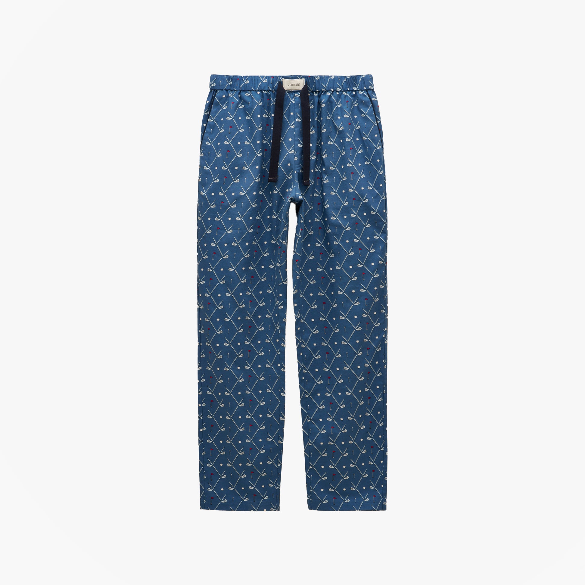 Joules DOZER Mens Pyjama Bottoms Blue front view featuring relaxed fit and cotton material.