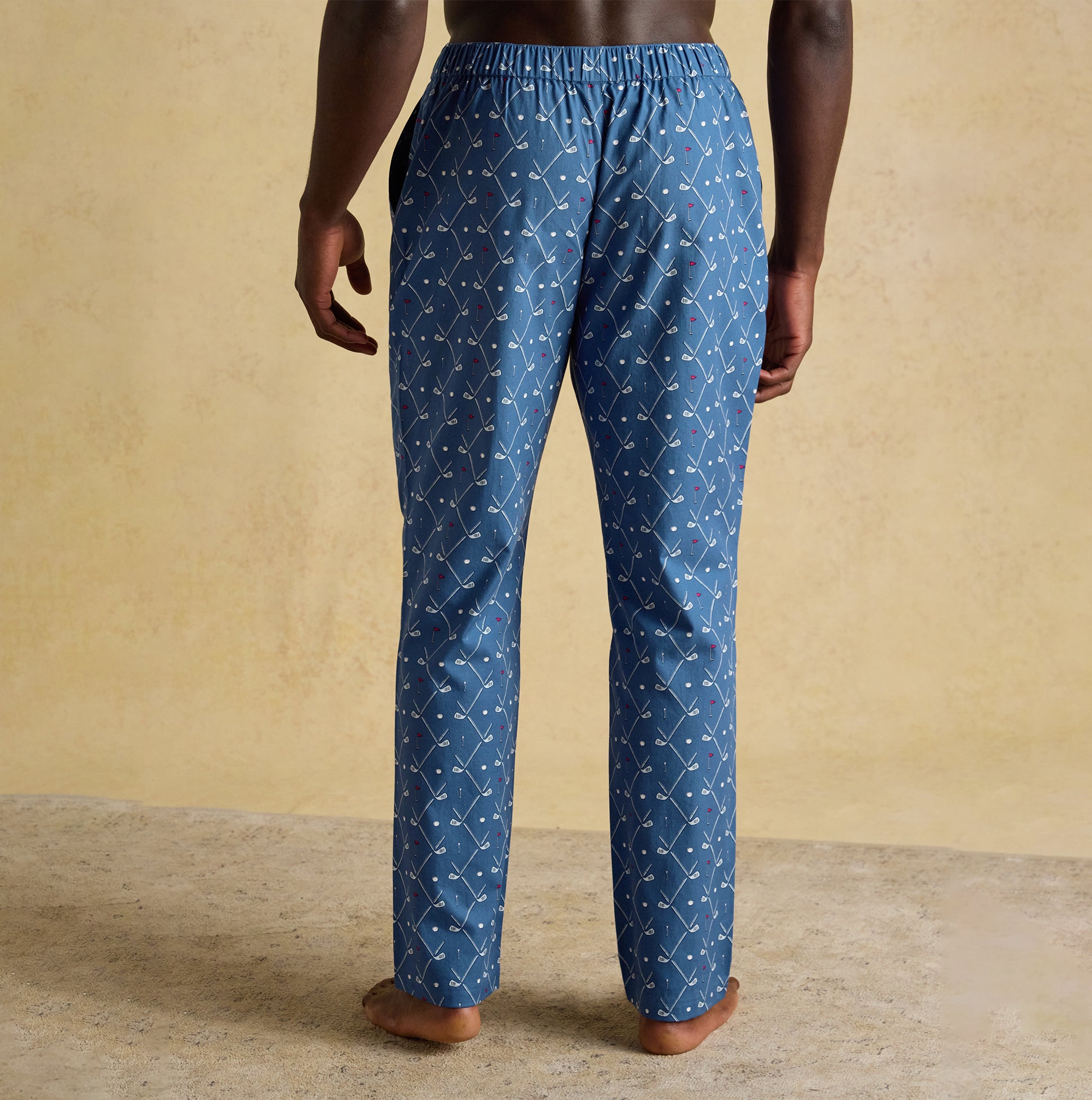 Joules DOZER Mens Pyjama Bottoms Blue back view showing relaxed fit and cotton material.