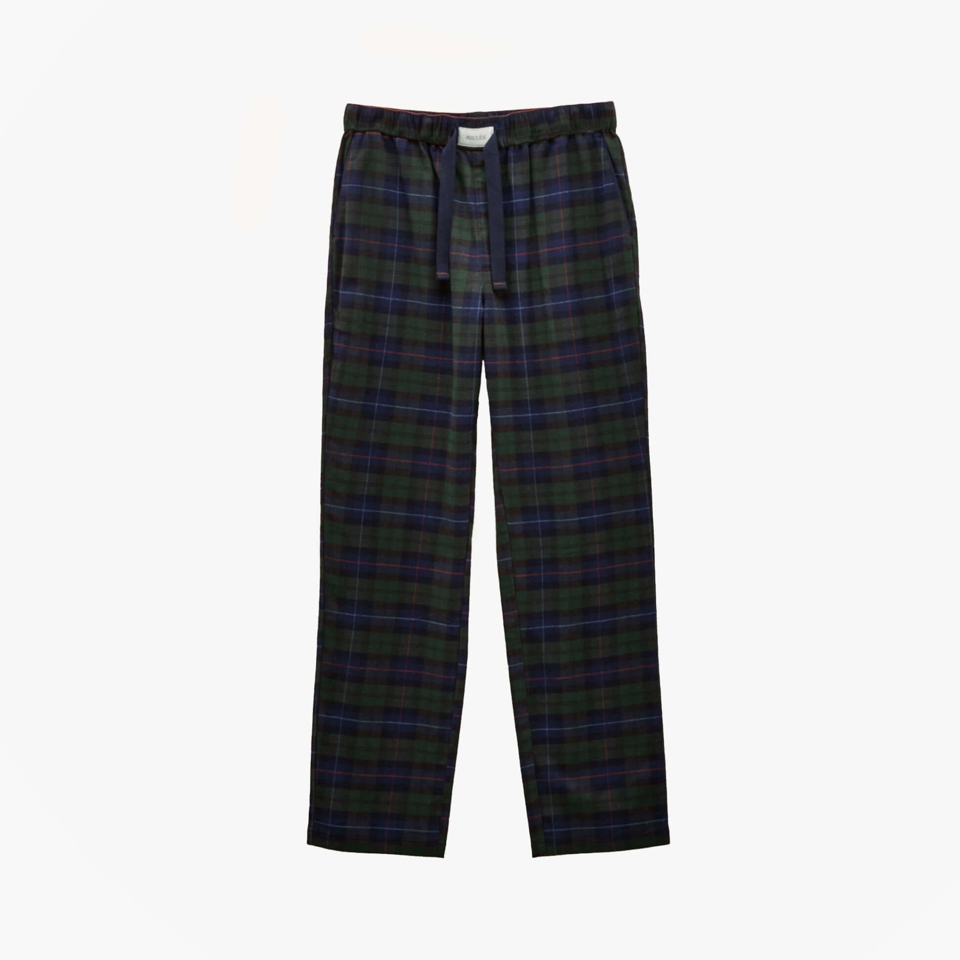 Joules DOZER Mens Pyjama Bottoms Green/Navy front view showing relaxed fit and check pattern design