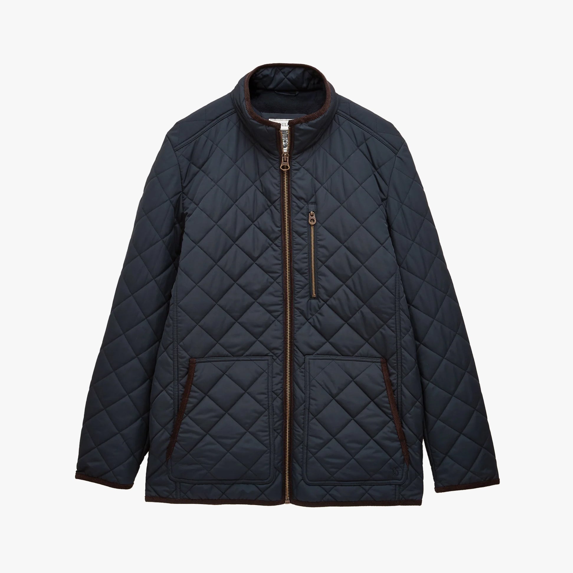 Joules MAYNARD Mens Jacket Navy front view showcasing quilted design and zip closure.