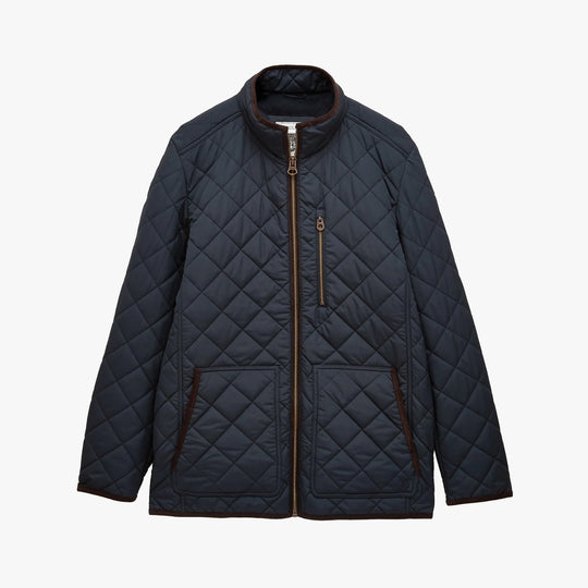 Joules MAYNARD Mens Jacket Navy front view showcasing quilted design and zip closure.