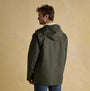 Joules PORTMAN Mens Green Waterproof Raincoat Green back view showcasing the hood and material details.