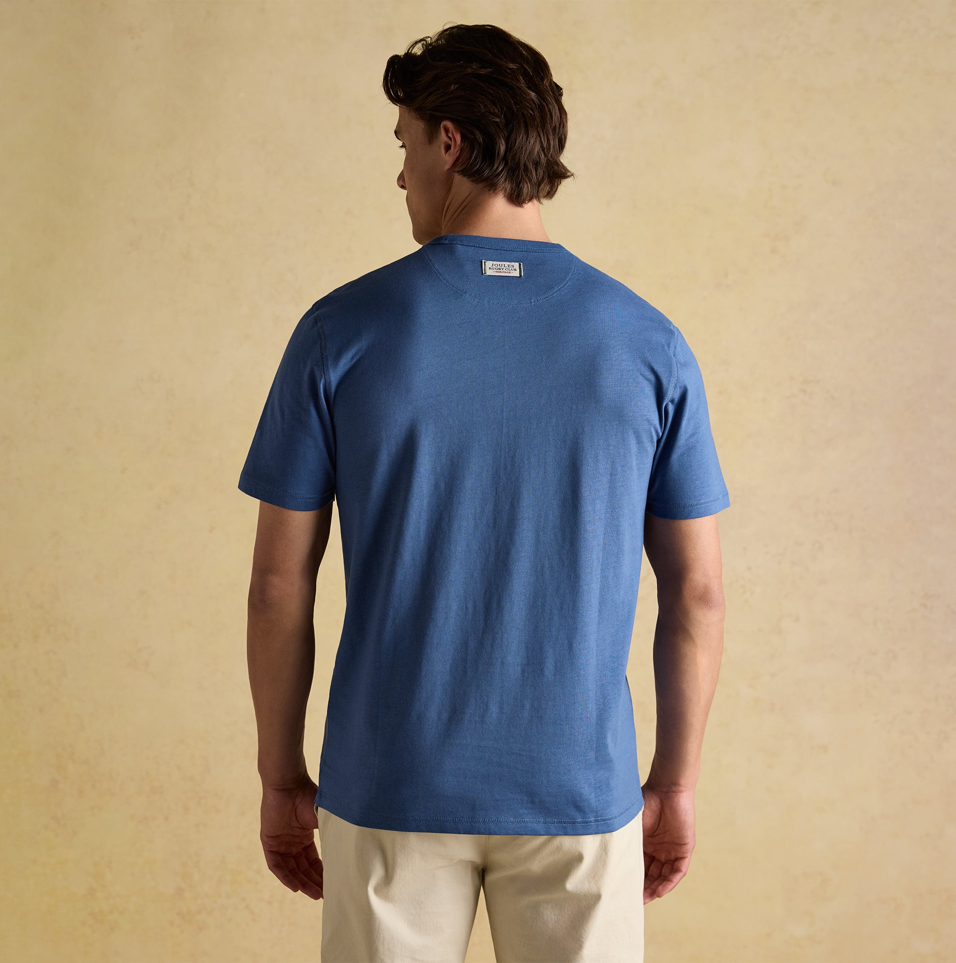 Joules RUGBY CLUB TEE Mens T-Shirt Blue back view showing short sleeves and regular fit