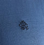 Joules RUGBY CLUB TEE Mens T-Shirt Blue detail view of fabric texture and logo embroidery on blue shirt.