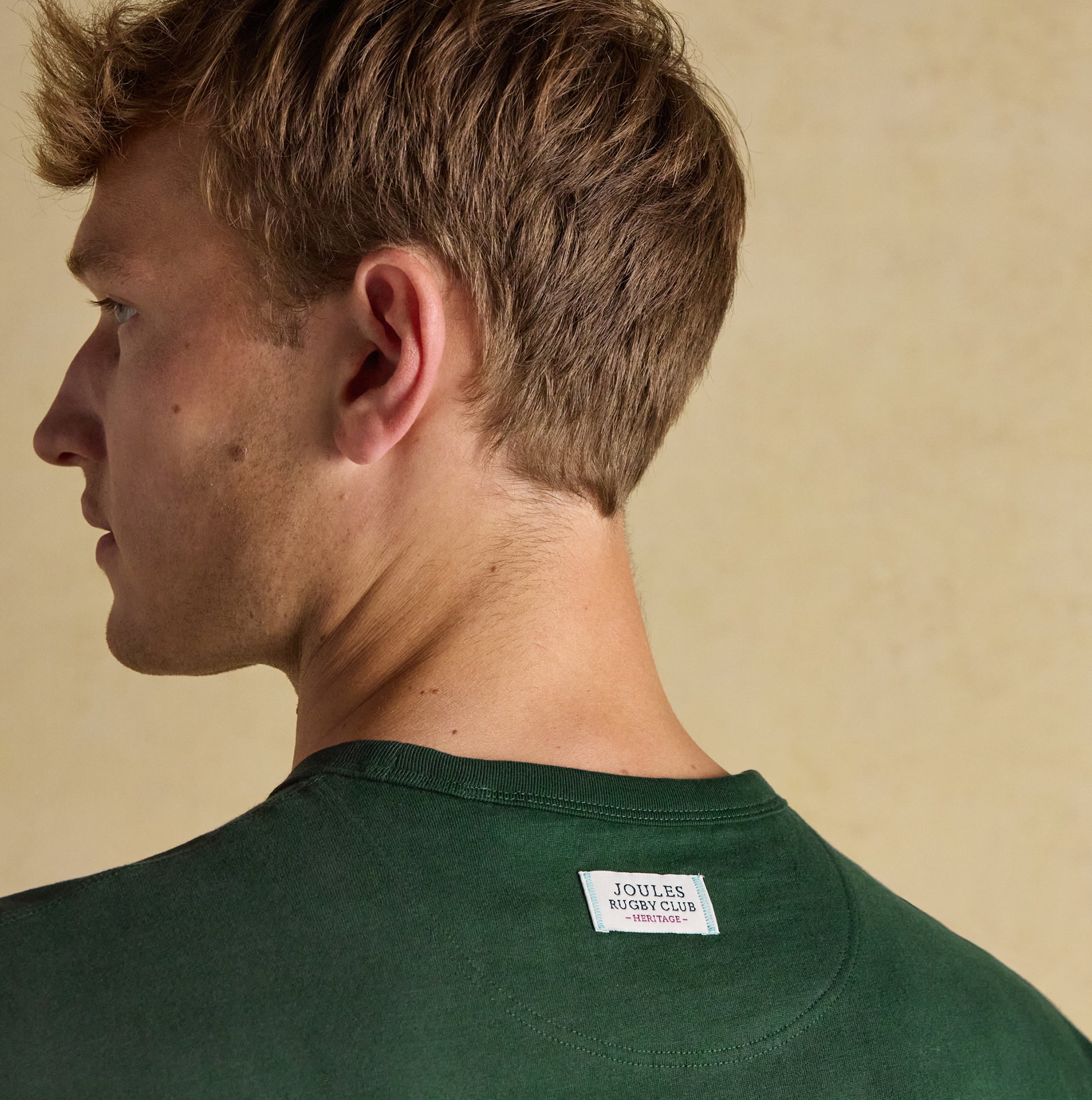 Joules RUGBY CLUB TEE Mens T-Shirt Green back view showcasing the brand tag on the neckline.