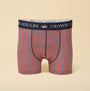 Joules CROWN Mens Boxer Shorts Red/Blue front view featuring striped design and logo waistband.