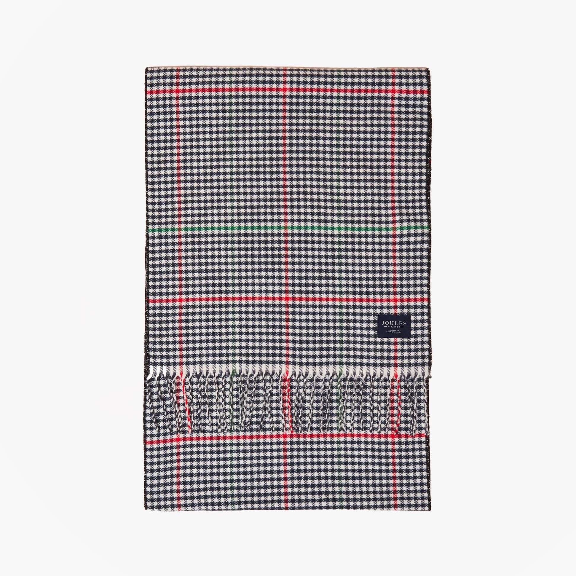 Joules LANGTREE Mens Winter Cream/Navy front view showing checked pattern, featuring red and green accents.