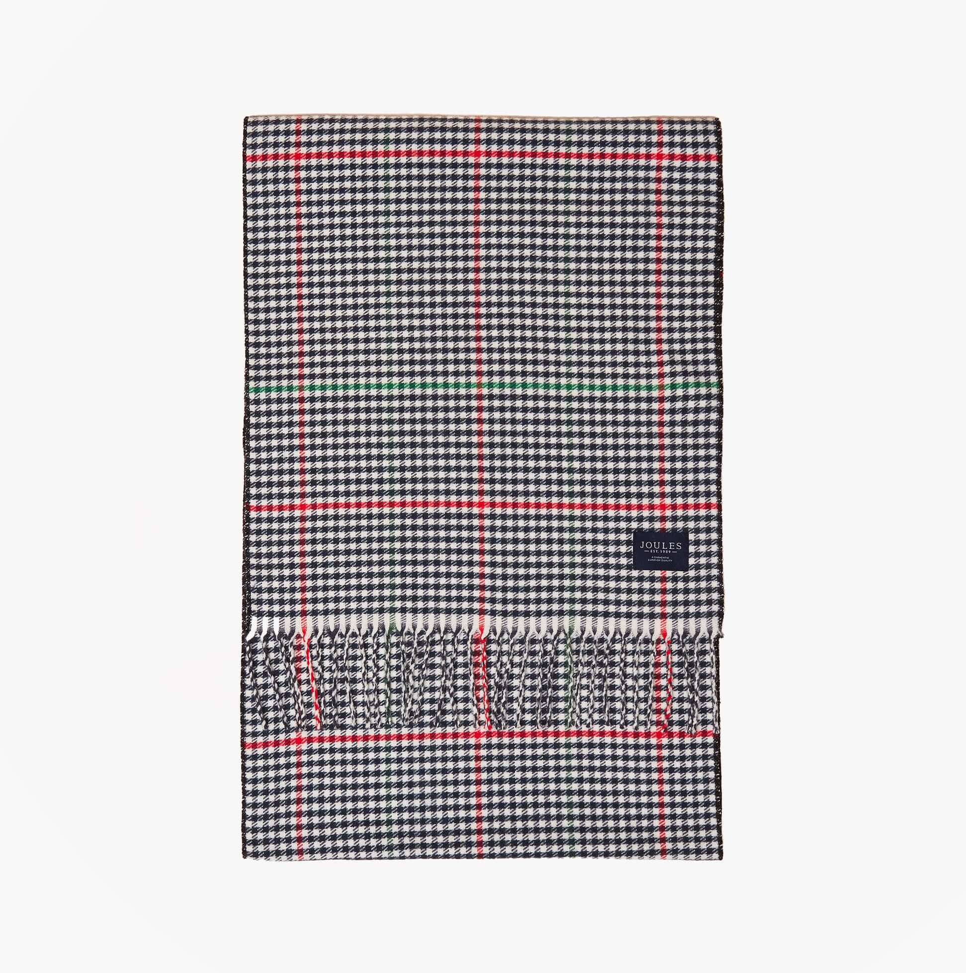 Joules LANGTREE Mens Winter Cream/Navy front view showing checked pattern, featuring red and green accents.