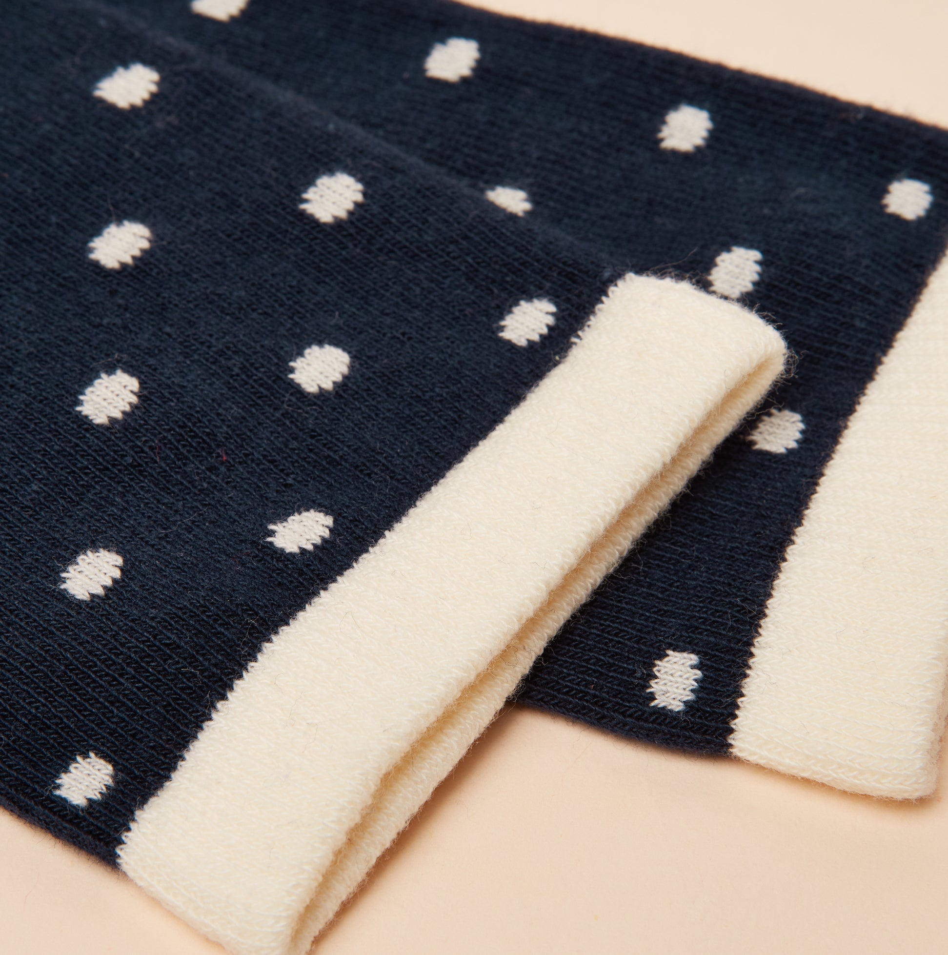 Joules EVERYDAY Womens Socks Navy/Oatmeal detail view showcasing soft fabric and polka dot design.
