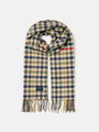 Joules LANGTREE Womens Scarf Henson Check front view, featuring woven heritage check pattern and tasselled ends.