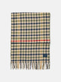 Joules LANGTREE Womens Scarf Henson Check front view showing woven heritage check pattern with tasselled ends.