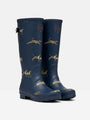 Joules WELLY PRINT Womens Wellies Navy Dog side view of waterproof rubber boots with dog print