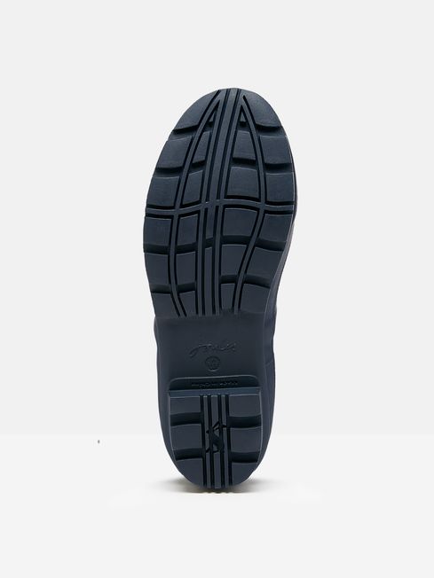 Joules WELLY PRINT Womens Wellies Navy Dog sole view, showcasing the rubber traction and design for comfort and durability.