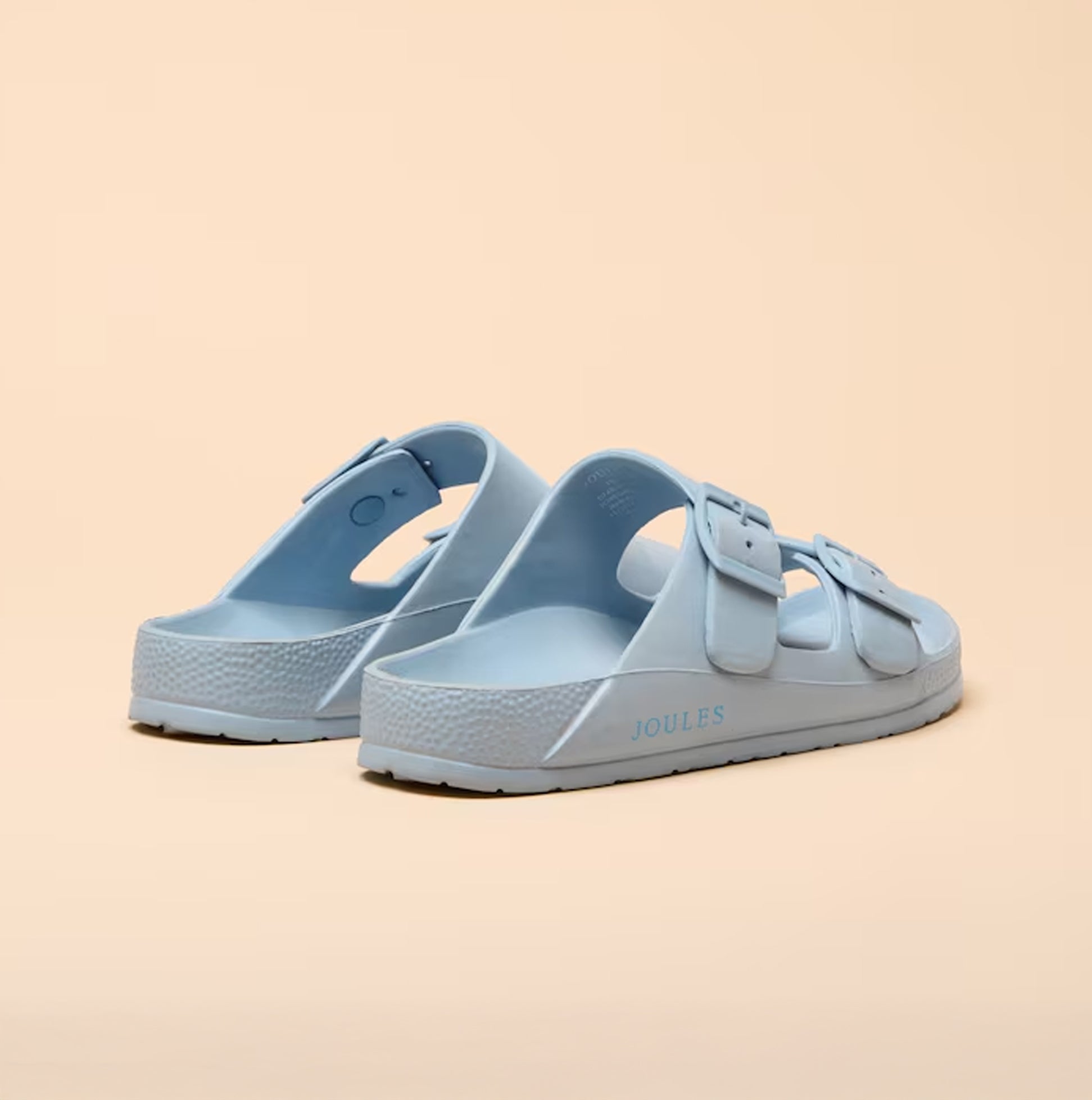 Joules SUNSEEKER Womens Sliders Blue rear view showcasing comfort, lightweight EVA material and slip-on design.