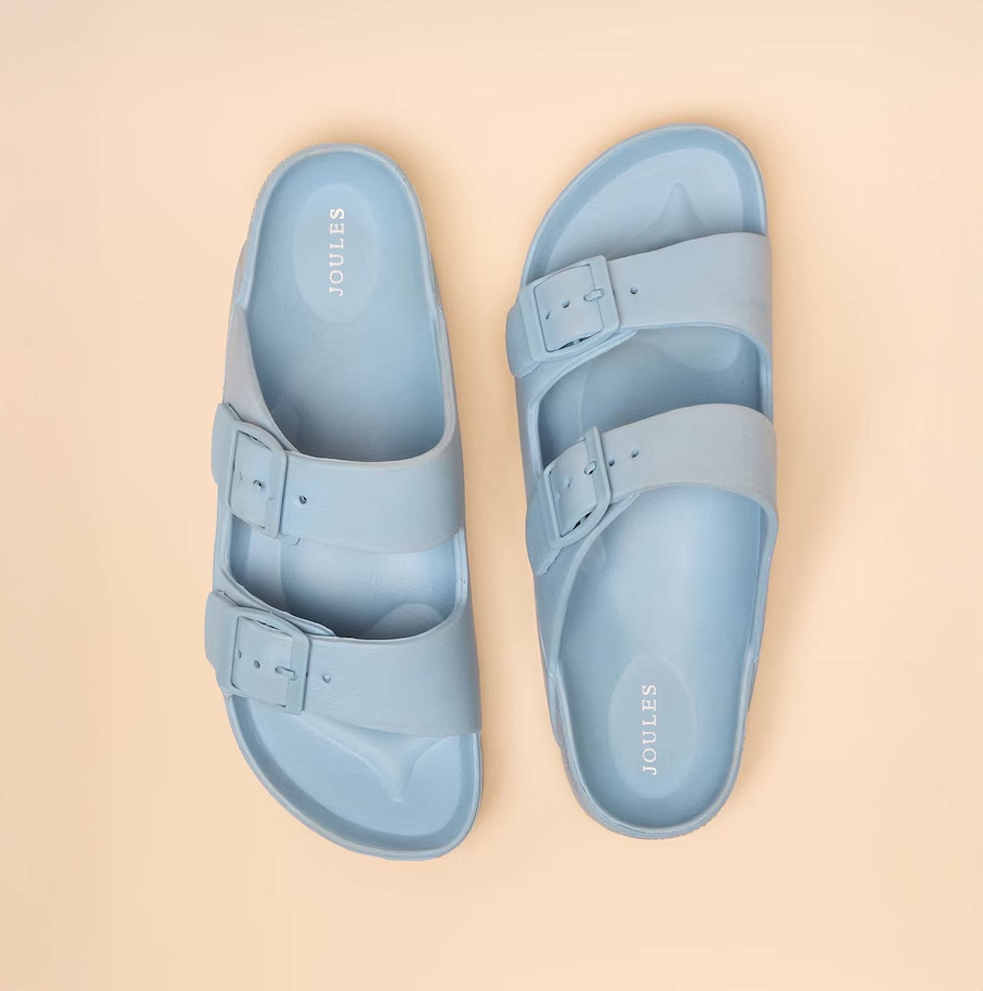 Joules SUNSEEKER Womens Sliders Blue top view showcasing lightweight and comfortable design.