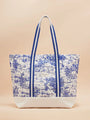 Joules PROMENADE Womens Tote Bag Blue Toile front view with striped webbing canvas shoulder straps