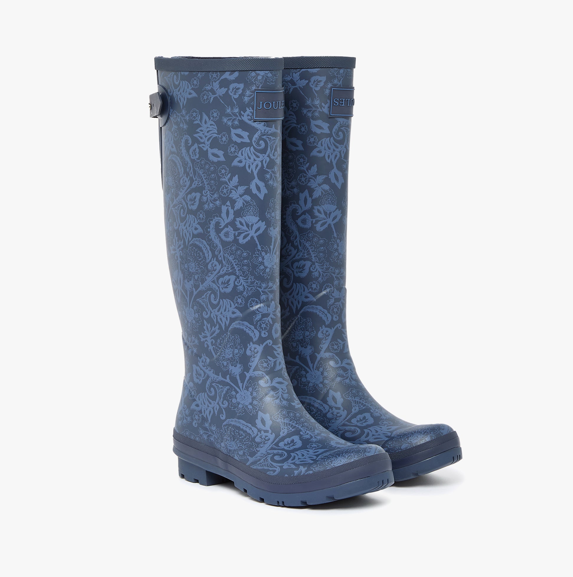 Joules WELLYPRINT Womens Wellies Navy Floral side view of rubber wellington boots with floral pattern