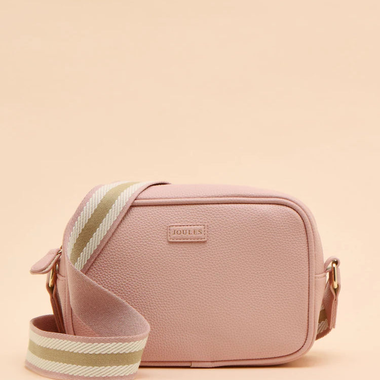 Joules TRENT Womens Cross Body Bag Pale Pink front view with adjustable strap and zip closure.