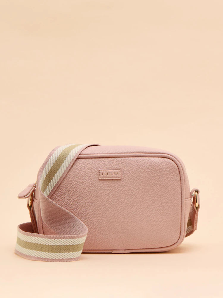 Joules TRENT Womens Cross Body Bag Pale Pink front view with adjustable strap and zip closure.