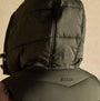 Joules MOORSDALE Womens Longline Showerproof Padded Gilet Green back view with hoodie and logo detail.